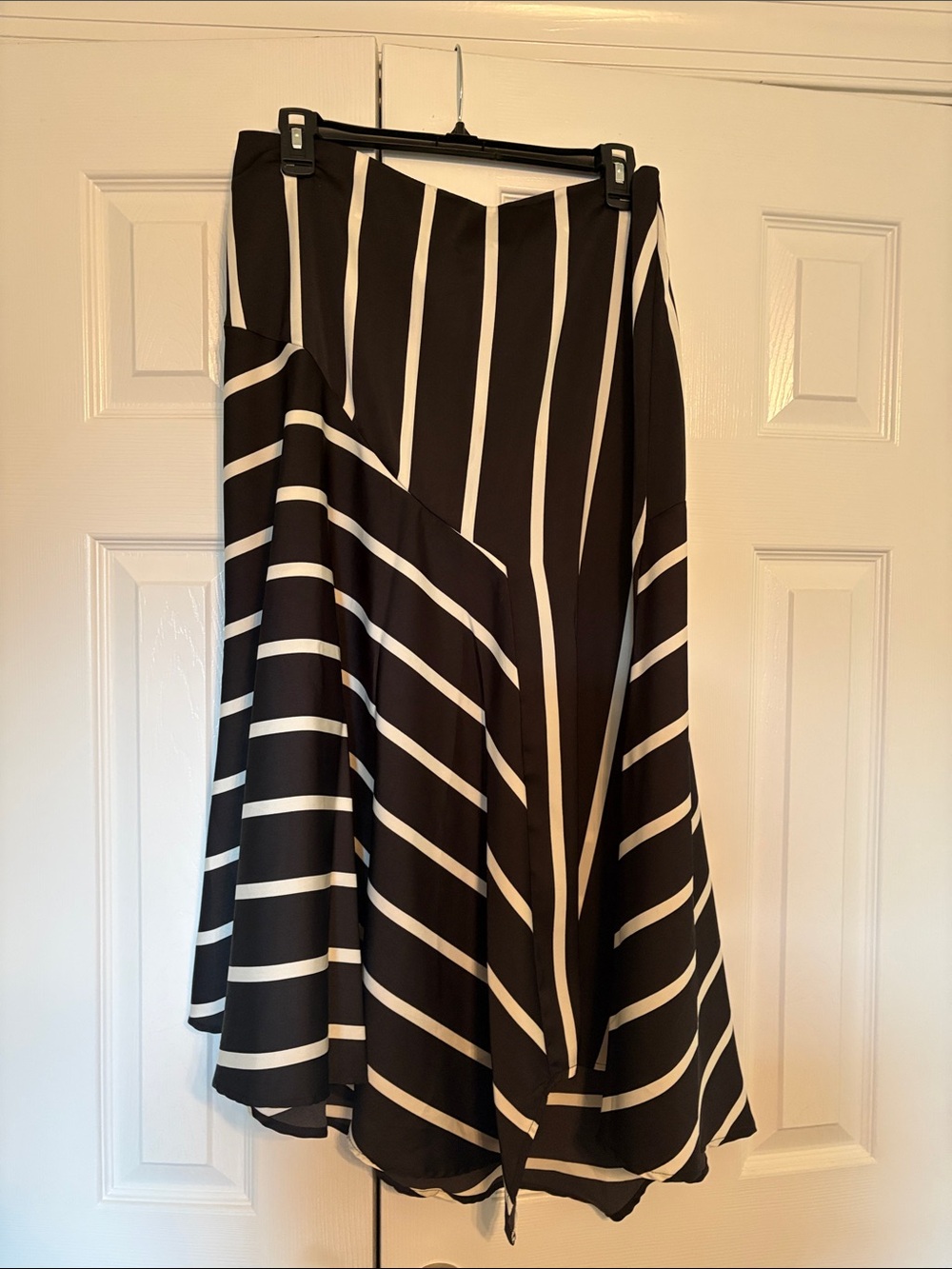 Who What Wear Black and White Asymmetrical Striped Midi Skirt